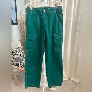 True Religion Military Single Needle Bright Green Wide-Leg Cargo Pants Y2K